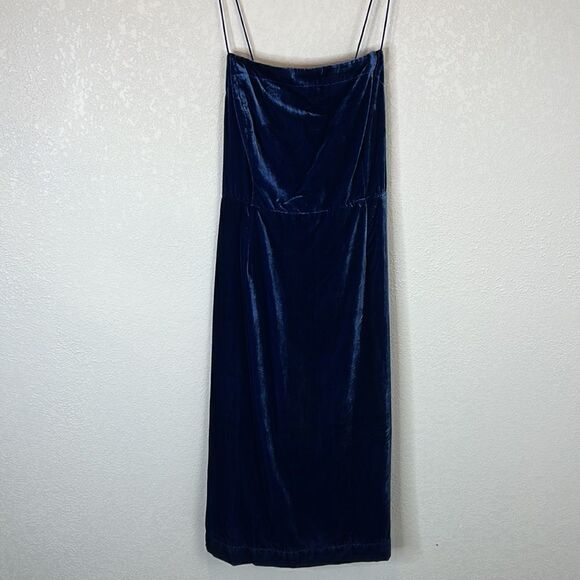 NWT Anthropologie Velvet Slip Midi Dress Blue Size 12 - Picture 2 of 15